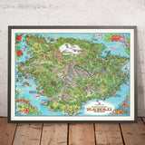 Alter bildlicher Stadtplan von Hawaii von Forrest, 1979: Big Island, Mauna Kea, Loa, Kilauea, Kona-Küste, Hilo 
