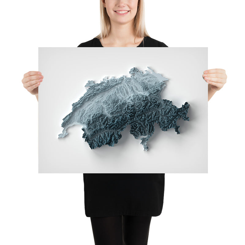 Carte topographique en relief 3D de la Suisse 