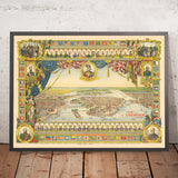 Ancienne carte de Stockholm par Pezolt, 1901 : Palais royal, Jeux nordiques, prix Nobel, Gamla Stan, Djurgården 
