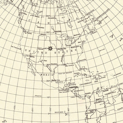Antigua Mapa Mundial Azimutal Centrado en los Estados Unidos, 1947 