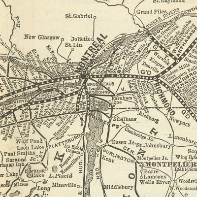 Old Map of the Grand Trunk Railway, 1898: Toronto, Chicago, Niagara Falls, Ontario, Quebec
