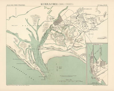 Old Map of Karachi, 1886: Port & Harbour, Cantonment, Oyster Rocks, Light House