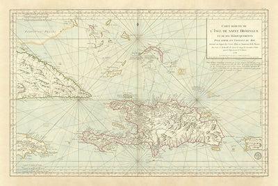Alte nautische Karte der Karibik, 1750: Santo Domingo, Haiti, Jamaika, Puerto Rico, Turks- und Caicosinseln 