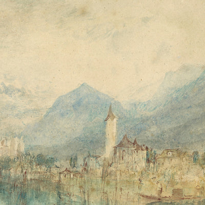 Looking towards Lake Thun, from opposite Scherzligen, with Schloss Schadau and the Niesen in the distance, Switzerland by Turner, 1804