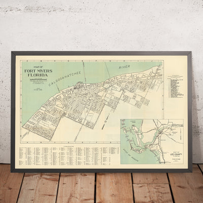 Old City Map of Fort Myers Florida by Frank B. Dolph, 1945: Caloosahatchee, City Hall, Yacht Basin, Courthouse, Golf Course