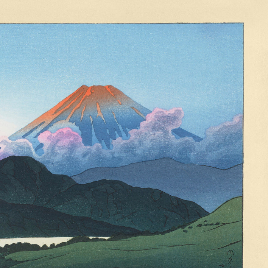 Der Fuji bei Sonnenuntergang, der Ashinoko-See von Hasui Kawase, 1935 