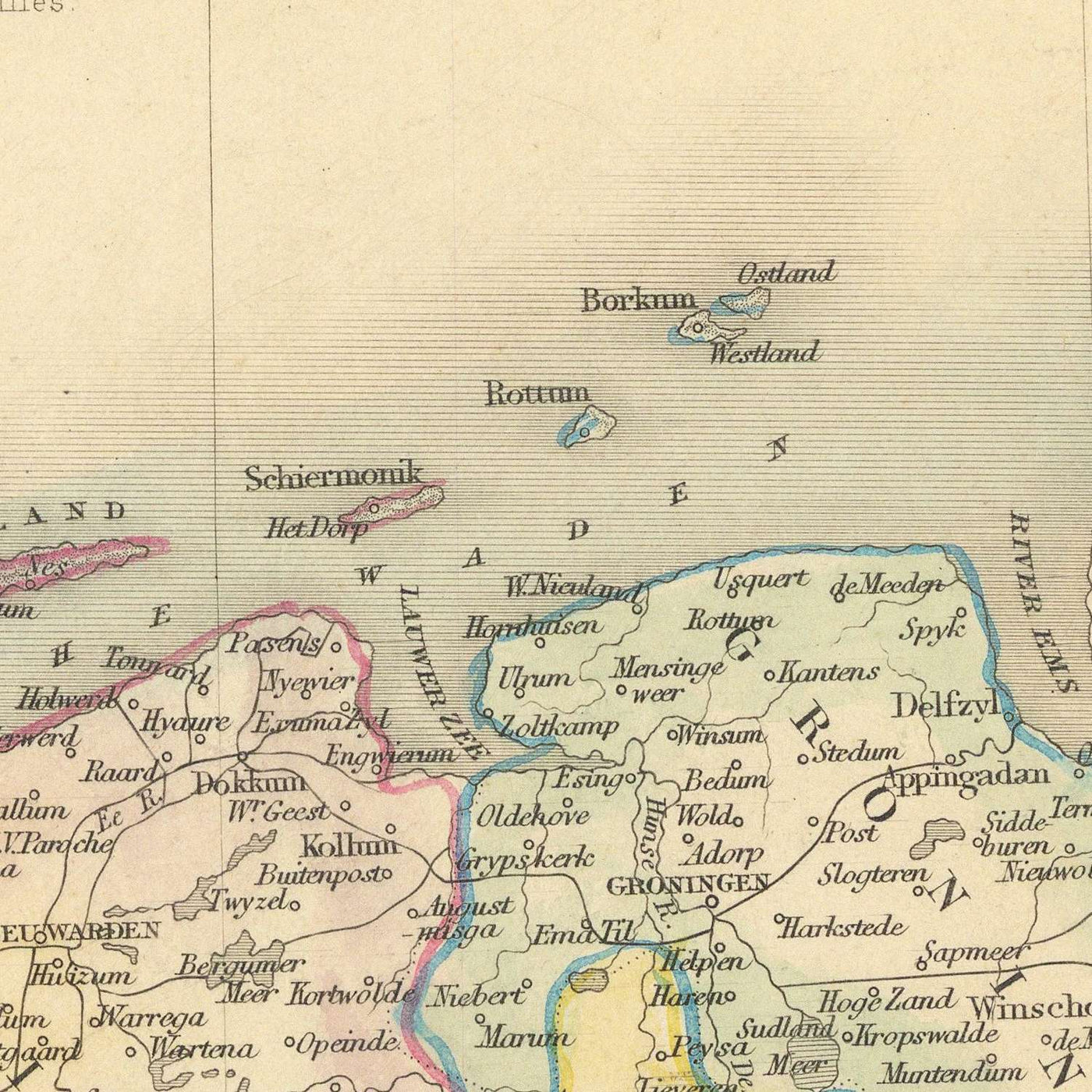 Old Map of the Netherlands by Tallis, 1851: Amsterdam, Rotterdam, Rhine, Zuider Zee, Vignettes