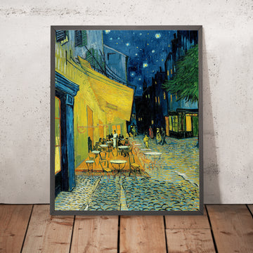 A framed image of Café Terrace at Night by Vincent van Gogh, 1888