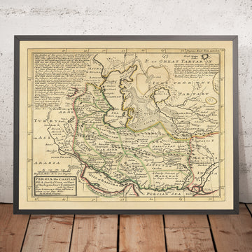 Old Rare Map of Iran by Moll, 1728: Caspian Sea, Caucasus, Astrakhan, Baku, Isfahan