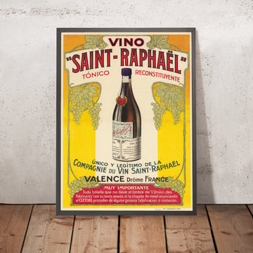 A framed image of Saint-Raphaël Vintage Tonic Wine Poster, 1913