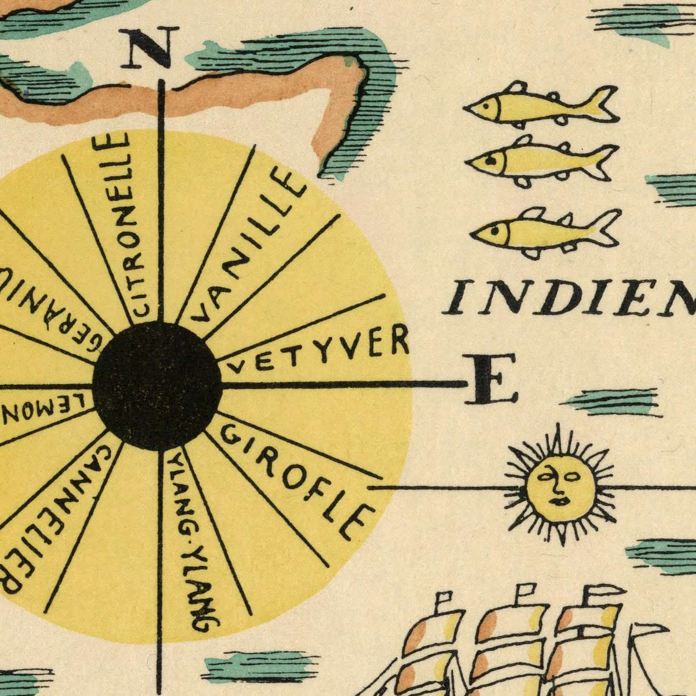 Old Map of South Africa by Mazuyer, 1931: Pictorial Style, Native Wildlife, Decorative Compass