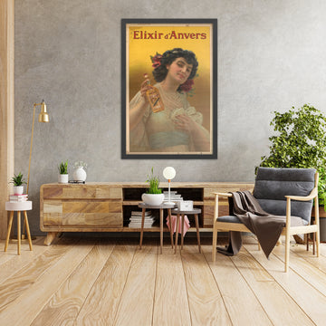 A framed image of Elixir d’Anvers Vintage Liqueur Poster, 1900