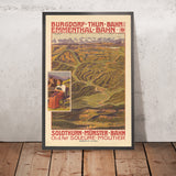 Cartel de viaje del Oberland bernés: Ferrocarriles Burgdorf–Thun–Emmental–Solothurn de Anton Reckziegel, 1908 