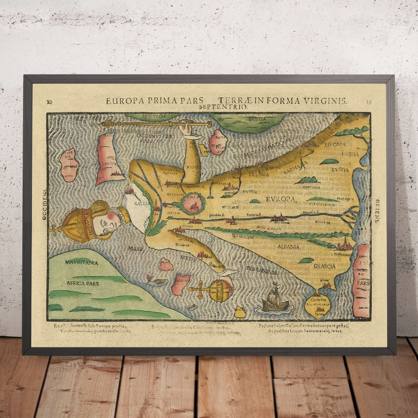 Ancienne "Reine" Carte de l'Europe par Bunting, 1616 : Symbolisme Habsbourg, Allégorie Historique 