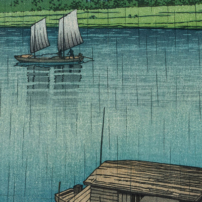 Rivière Arakawa sous la pluie en mai par Hasui Kawase, 1935 