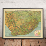 Old Bird's-Eye Map of South Africa, 1930: Cape Town, Johannesburg, Pretoria, Durban, Drakensberg
