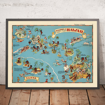 Bildkarte von Hawaii von Ruth Taylor White, 1935: Honolulu, Hilo, Vulkane, Plantagen, Surfen 