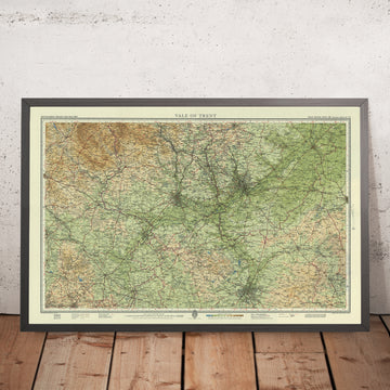 Mappa vecchia del territorio di Trent di Bartholomew, 1943: Nottingham, Leicester, fiume Trent, Derby, Lincoln, Chesterfield 