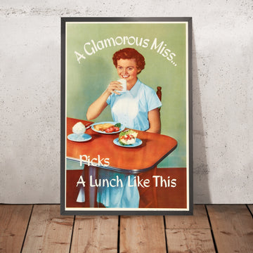A framed image of National Dairy Council Vintage Milk Poster, 1952
