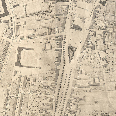 Grande vieille carte d'Oxford par Hoggar, 1850 : Collèges, St. Giles', High St, Magdalen St, rivière Thames 