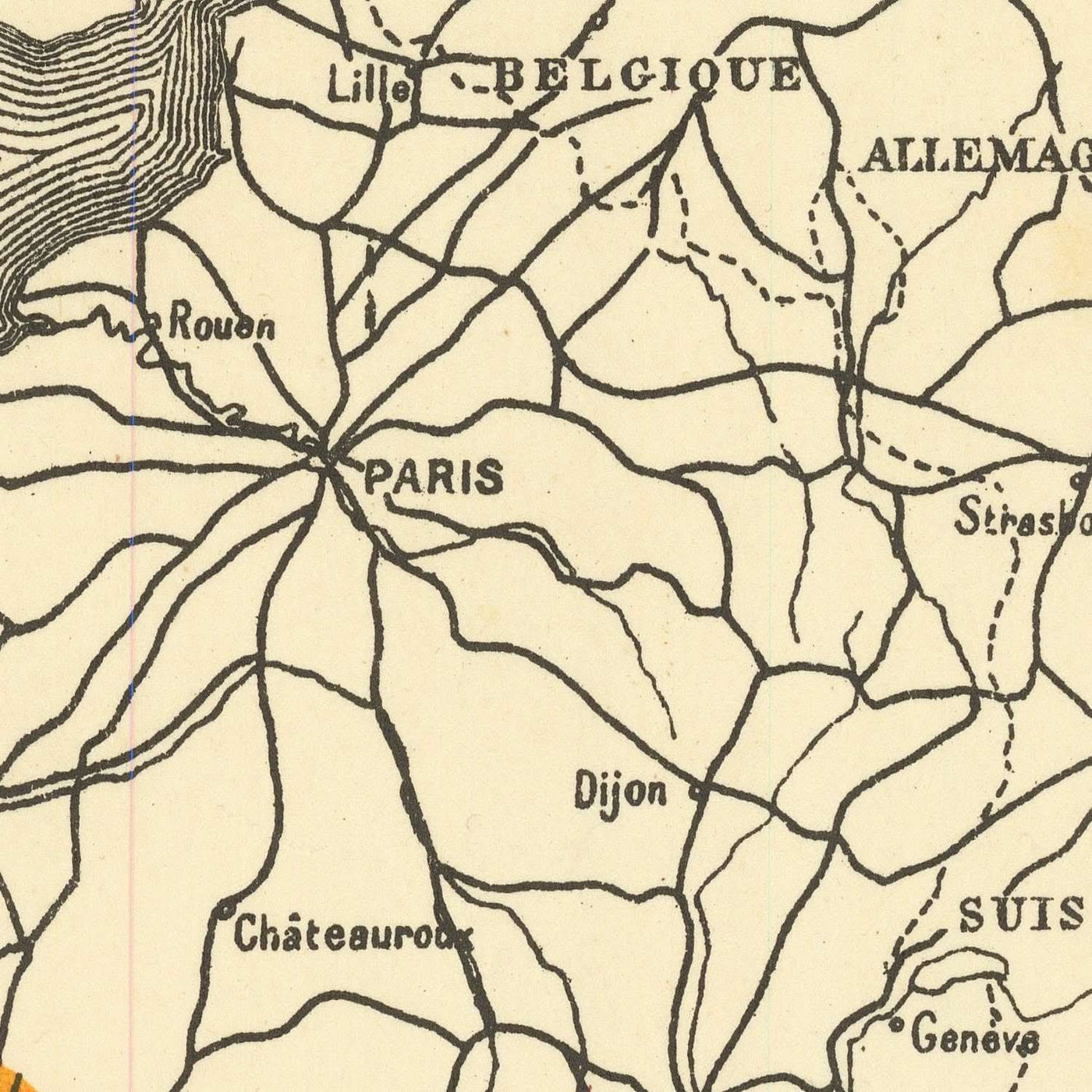 Ancienne carte des vins de Cognac par Bidoit, 1938 : Bordeaux, La Rochelle, classifications des crus, chemins de fer 