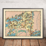Mapa pictórico de Nueva York de Ruth Taylor White, 1935: NYC, Cataratas del Niágara, Adirondacks, Canal Erie, río Hudson 