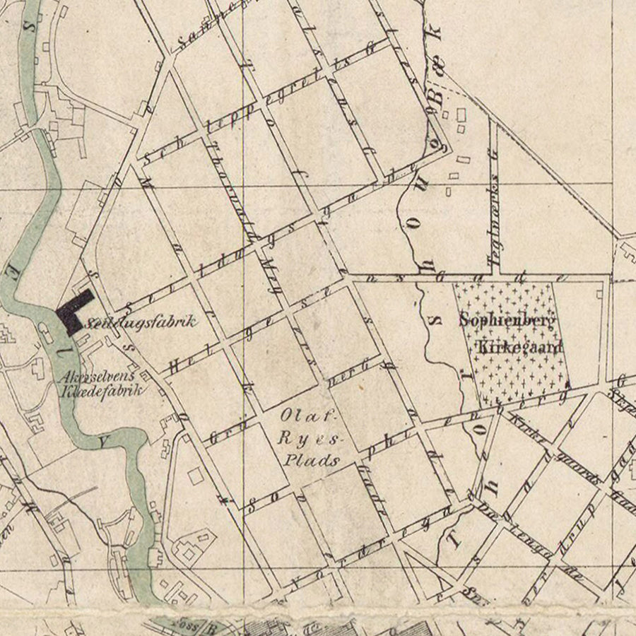 Vecchia mappa di Oslo di Steenstalles, 1867: Christiania, Palazzo Reale, Fortezza di Akershus, Karl Johans Gate, Bjørvika, Stortorvet 