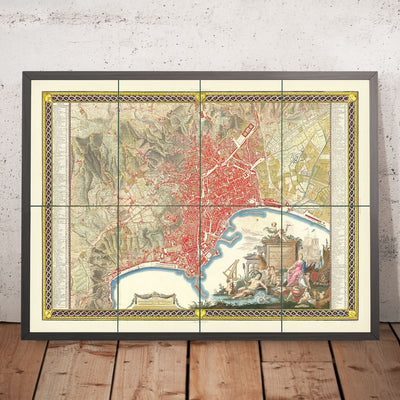 Large Old Map of Naples by Rizzi-Zannoni, 1794: Borgo Santa Lucia, Chiaia, Toledo, Porta Capuana, San Carlo