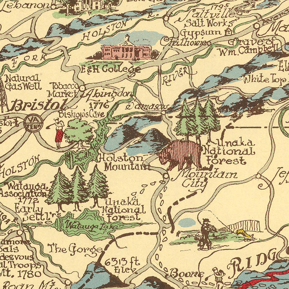 Alte Karte der Appalachenregion von Kearfott, 1950: Appalachian Trail, Cumberland Gap, Great Smoky Mountains, Winston Salem 