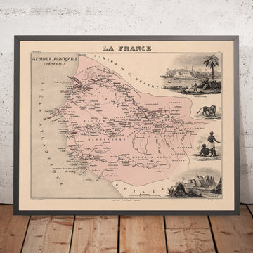 Alte Karte von Senegal (Französisch-Afrika) von Vuillemin, 1869: Dakar, Saint-Louis, Senegal- und Gambia-Flüsse, Kolonial 