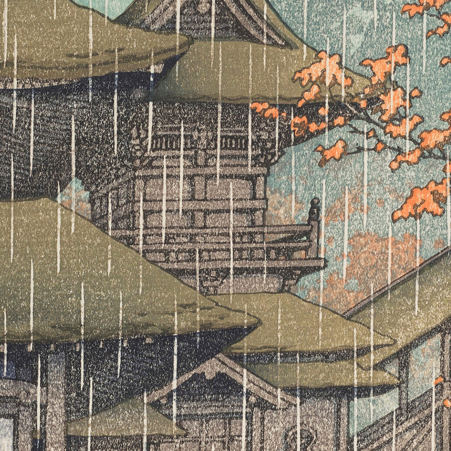 Yamadera-Tempel an einem regnerischen Tag in Sendai von Hasui Kawase, 1935 