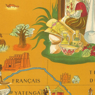 Ancienne carte de l'Afrique du Nord et de l'Afrique coloniale française par Boucher, 1945 : Casablanca, Alger, Dakar, Sahara 