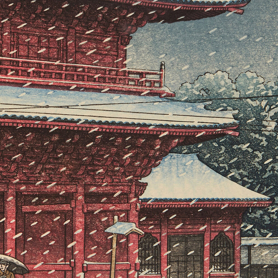 Snow at Zojoji Temple in Tokyo by Hasui Kawase 1935
