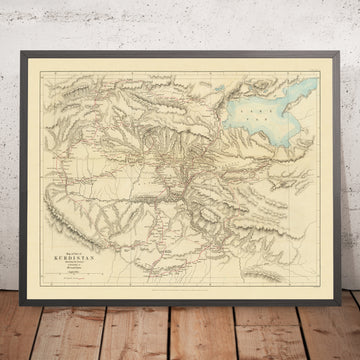 Mappa antica del Kurdistan della Royal Geographical Society, 1865: Lago di Van, Diyarbakir, Erzurum, Montagne 