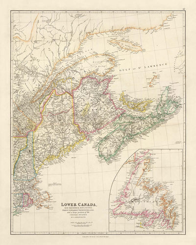 Alte Karte von Unterkanada von Arrowsmith, 1844: Montreal, Québec, Neufundland, New Brunswick, Nova Scotia 