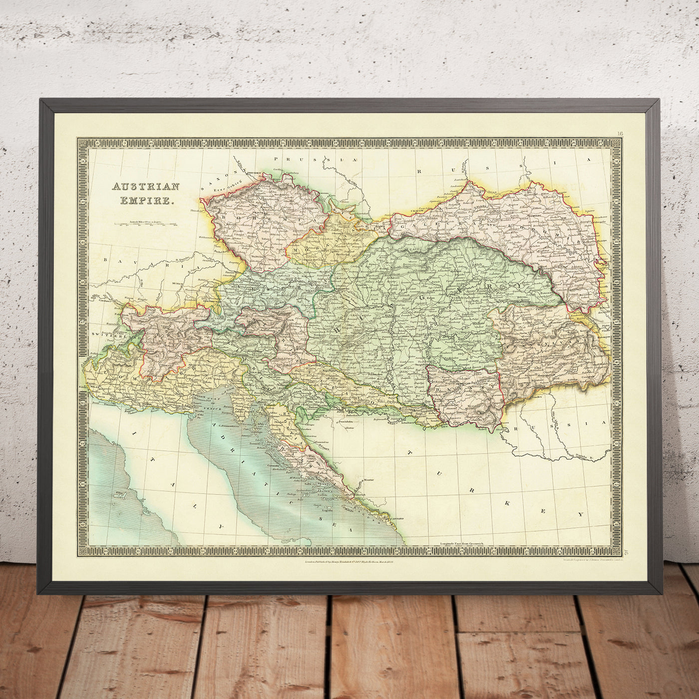 Old Map of the Austrian Empire by Teesdale, 1834: Bohemia, Galicia, Slovenia, Croatia, Alps