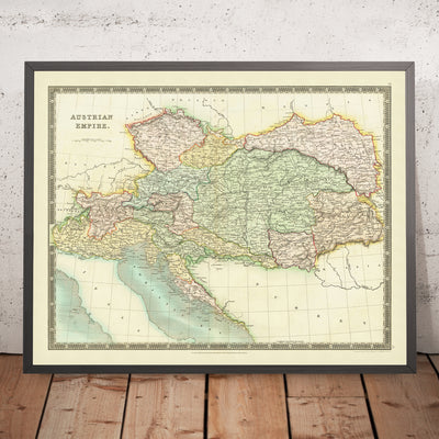 Old Map of the Austrian Empire by Teesdale, 1834: Bohemia, Galicia, Slovenia, Croatia, Alps