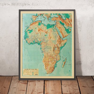 Ancienne carte topographique en relief 3D de l'Afrique par Aero Service Corporation, 1961 