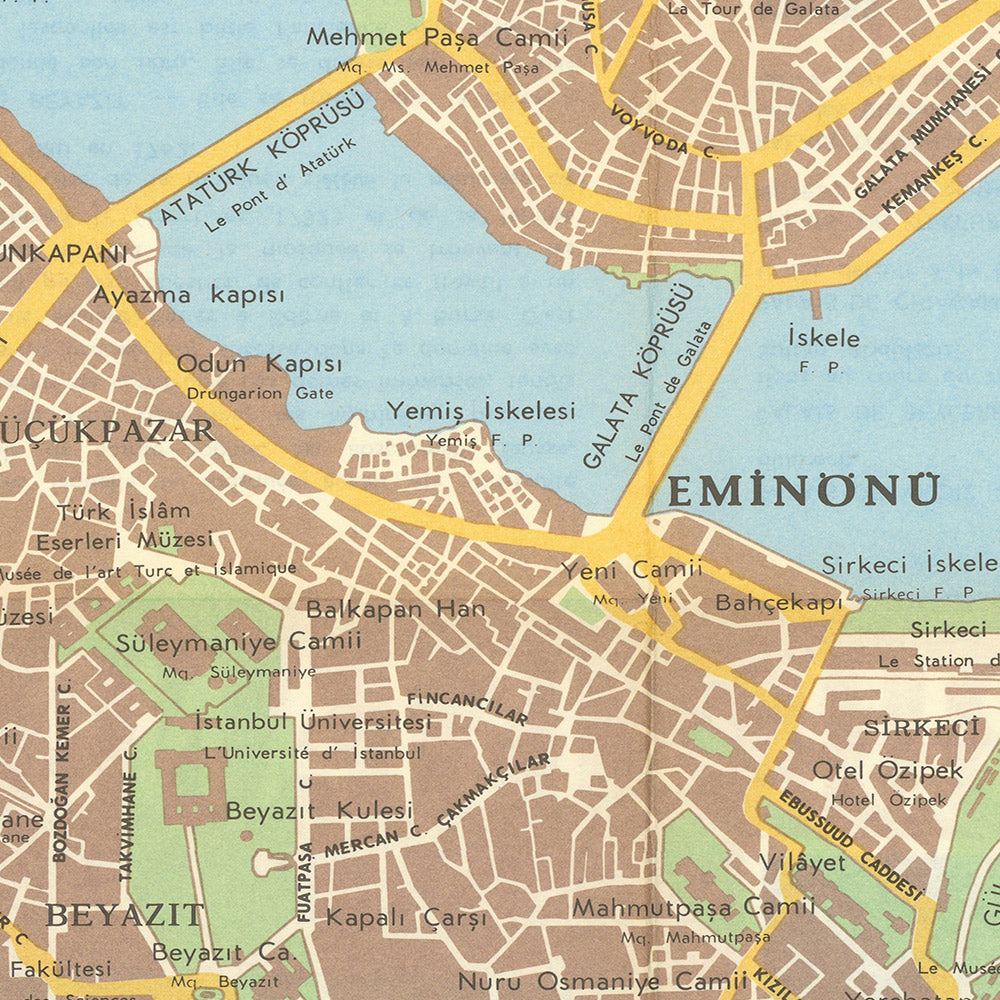 Ancienne carte d'Istanbul, 1964 : Ayasofya, Sultanahmet, Galata, Beyoğlu, Kadıköy 