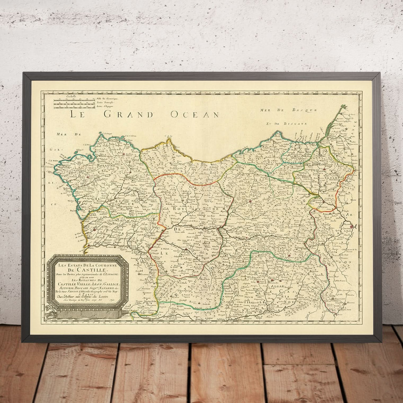 Mapa antiguo del norte de España por Sanson, 1652: Galicia, Asturias, San Sebastián, Bahía de Biscay, País Vasco 
