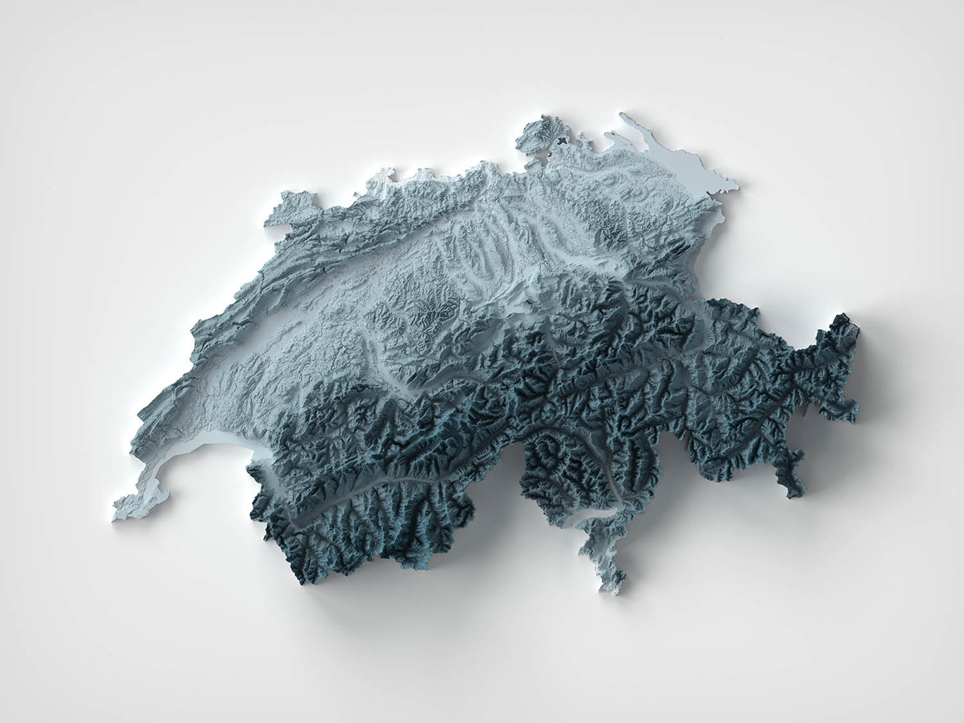 Carte topographique en relief 3D de la Suisse 
