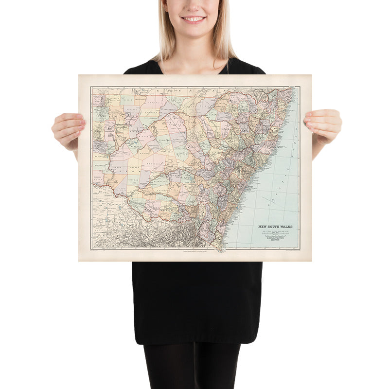 Old Map of New South Wales by Stanford, 1904: Sydney, Newcastle, Wollongong, Railroads