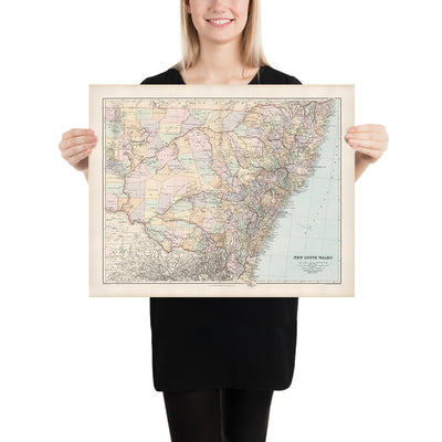 Old Map of New South Wales by Stanford, 1904: Sydney, Newcastle, Wollongong, Railroads