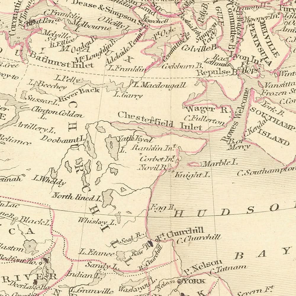 Alte Karte von Britisch-Amerika (Kanada) von Tallis, 1851: Montreal, Hudson's Bay Co., Fury & Hecla Strait 