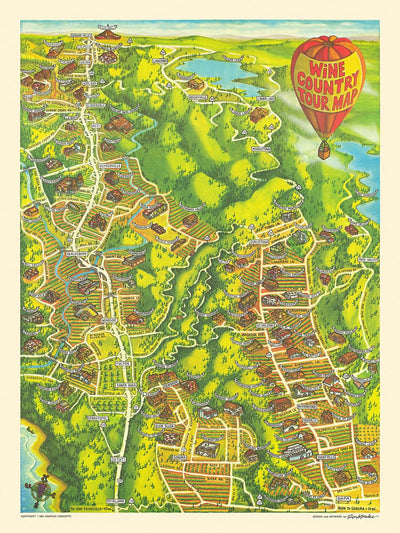 Mapa del Viejo País del Vino de Napa y Sonoma por Morales, 1981: Santa Rosa, Lago Berryessa, Río Ruso 