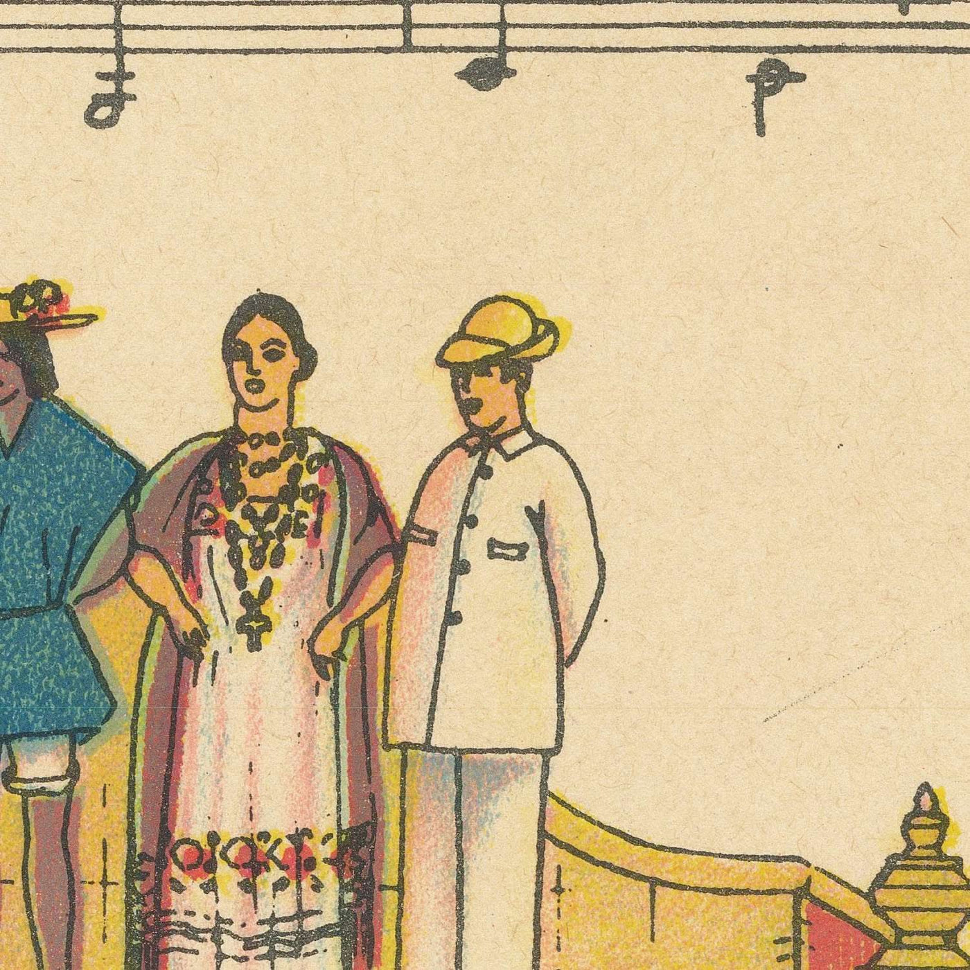 Antigua Mapa Pictórico de México por Fischgrund, 1950: Ciudad de México, Ilustraciones Culturales 