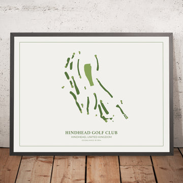 A framed image of Hindhead in the style of a simple and modern golf course map