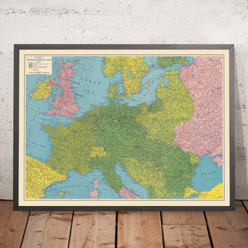 Alte militärische Karte des Europa des Zweiten Weltkriegs: Englischer Kanal, Nordsee, Berlin, Warschau, Rom 