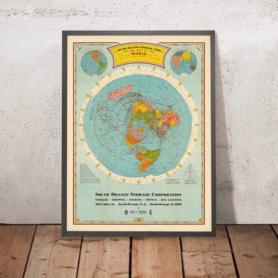 Old Airline Great Circles World Map by Hammond, 1938: Polar Projection "Air Age" Poster
