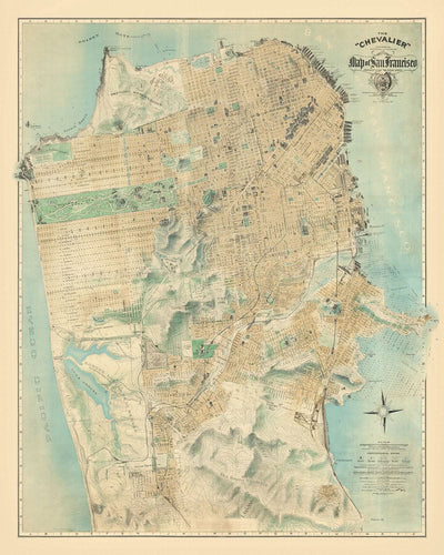 Seltene riesige Straßenkarte von San Francisco von Chevalier, 1911 